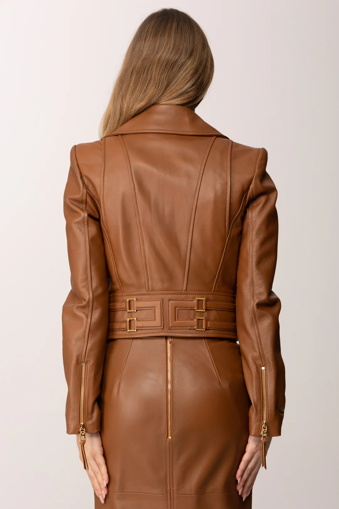 Giacca In Pelle con Cc Sul Retro - Image 5