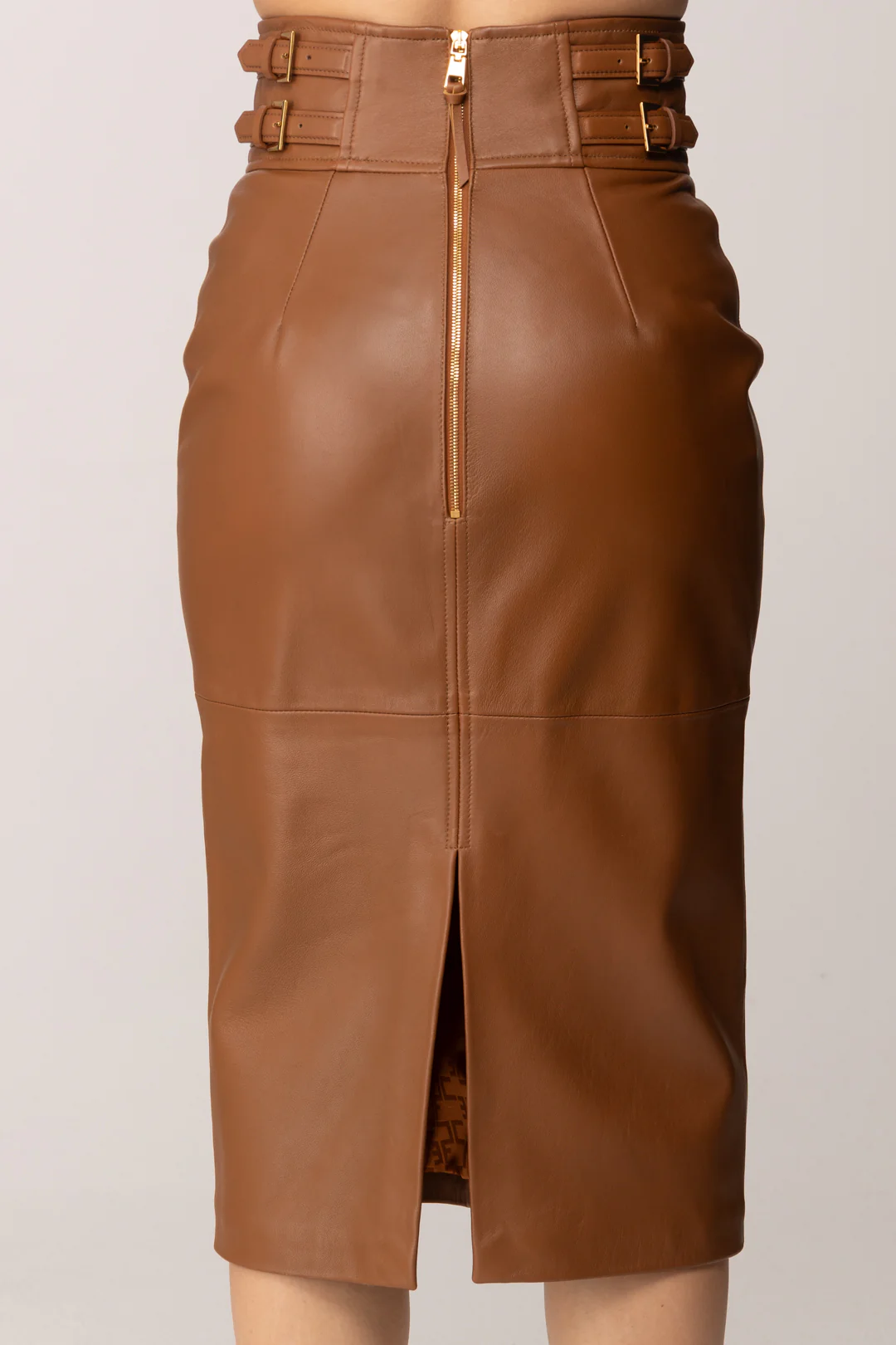 Gonna Midi In Pelle con Logo Embossed In Vita - Image 5