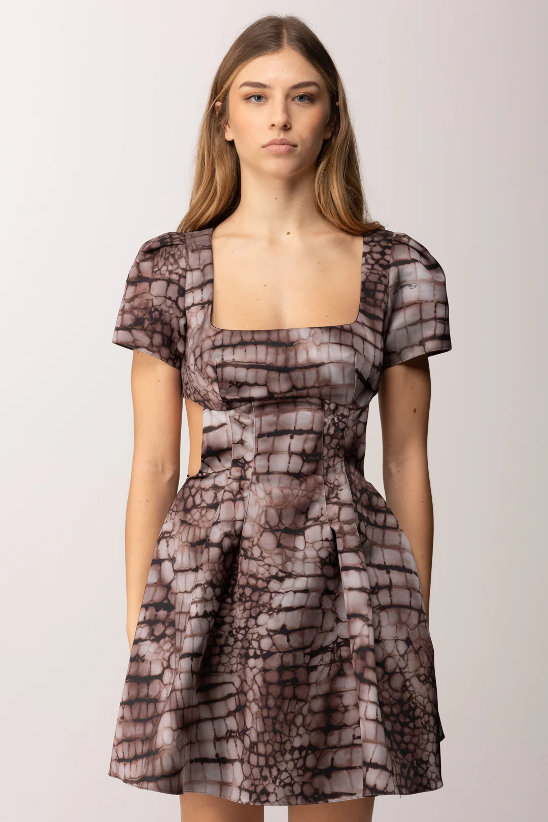 Mini Abito a Ruota In Duchesse con Stampa Alligatore - Image 3