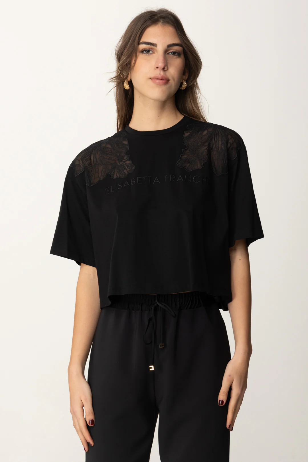 T-shirt Crop con Ricami Floreali - Image 3