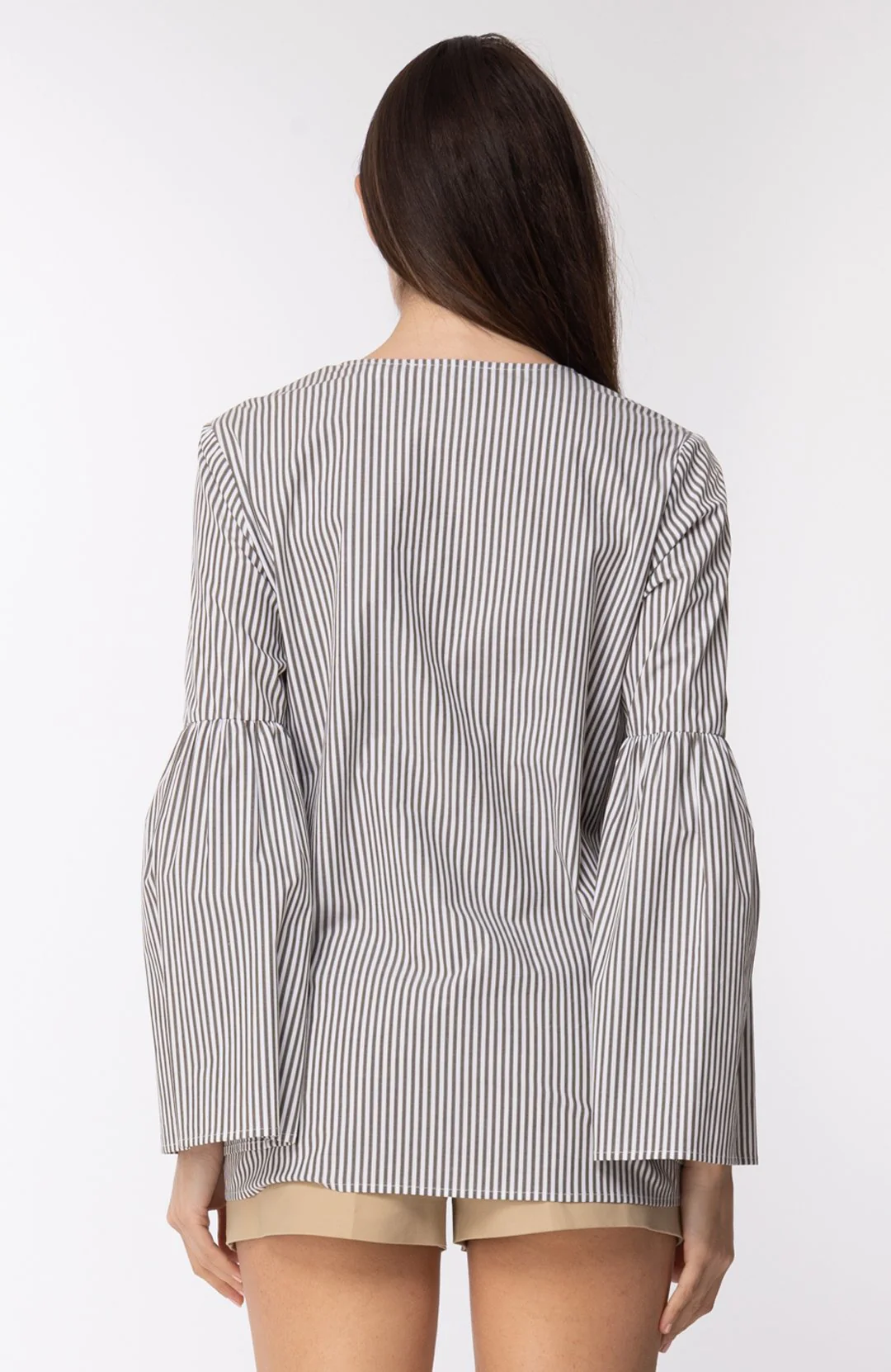 Blusa Morbida a Righe con Occhielli Dorati - Image 3