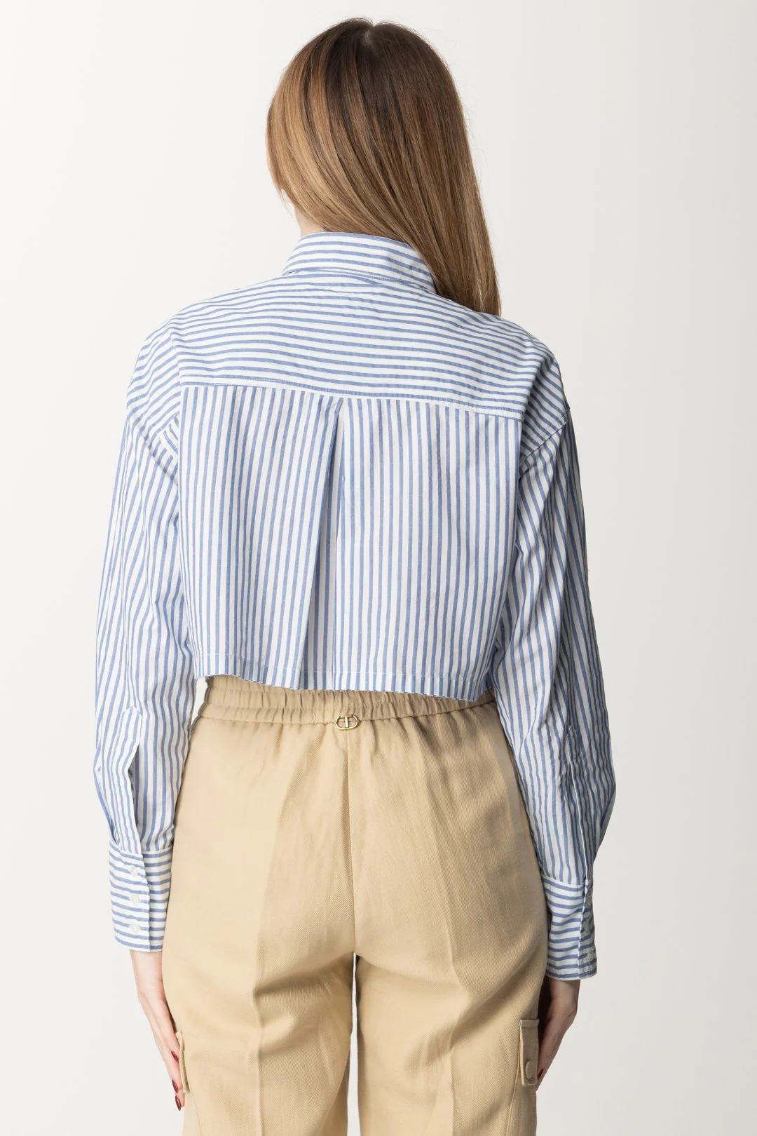 Camicia Crop a Righe con Ricamo Logo - Image 4