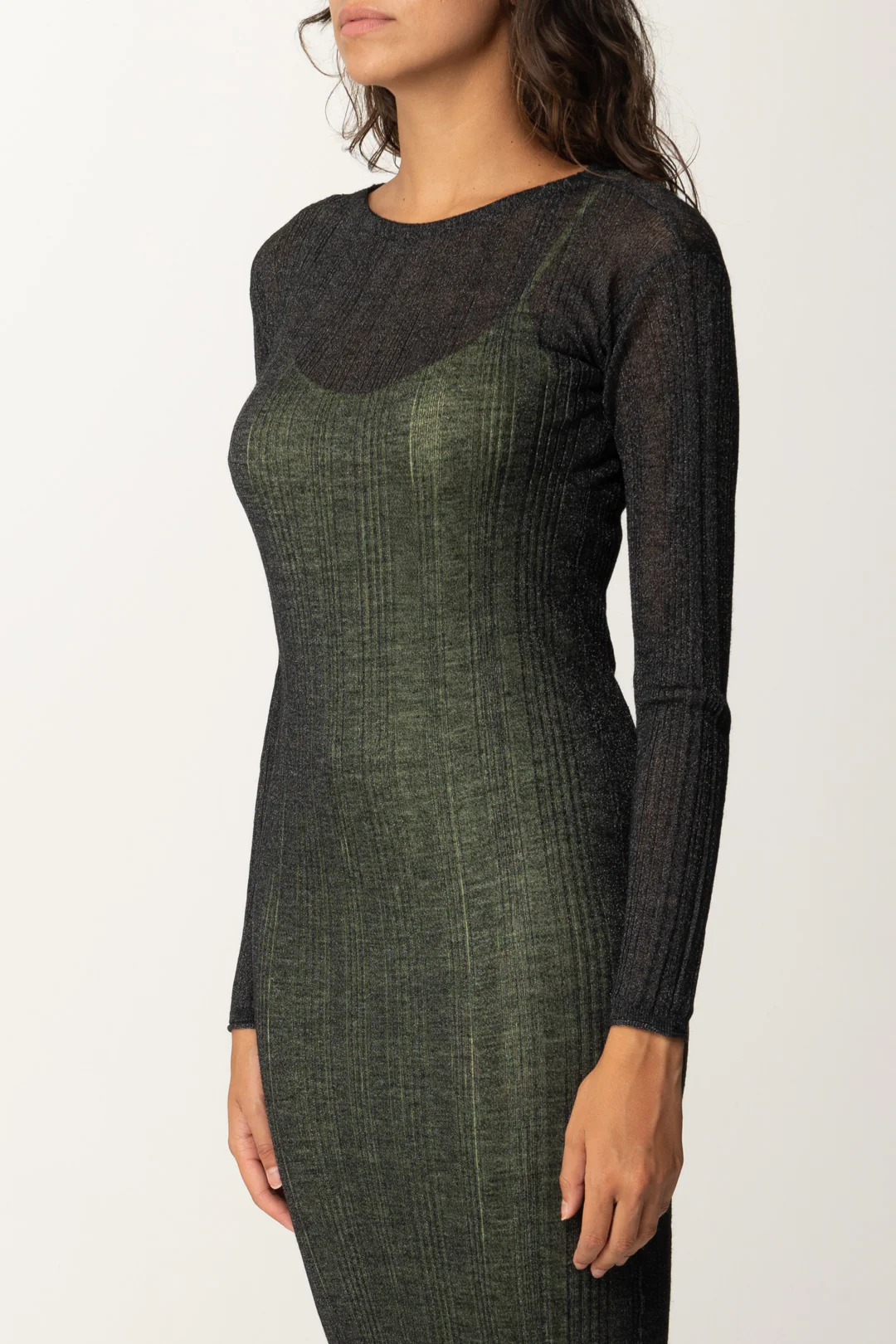 Abito Lungo Fitted In Maglia a Costine - Image 3